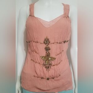 HALE BOB MEDIUM SILK BEADED CORAL TANK CAMISOLE